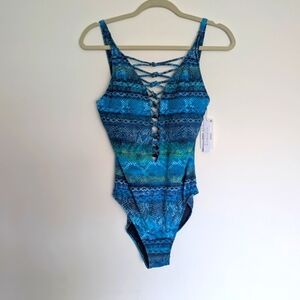 Blue and Green Strappy Swimsuit